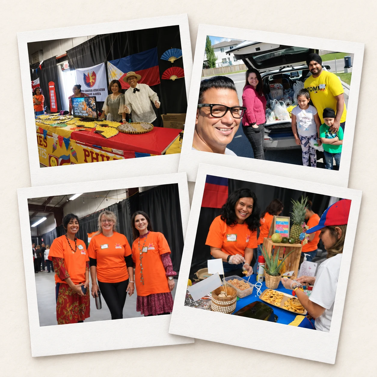 Four overlapping instant photos from CISC community events