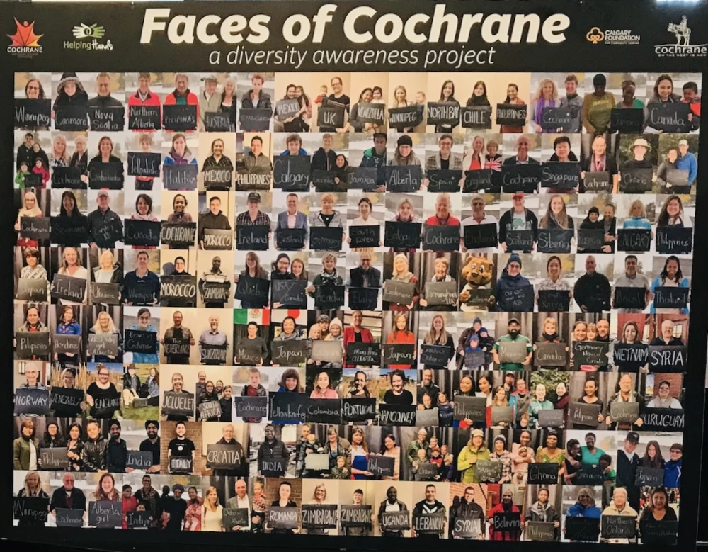Faces of Cochrane diversity awareness project, featuring community members and the places they come from